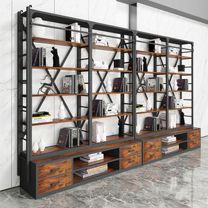 Bibliothèque murale en fer forgé industriel, étagère rétro avec échelle, bibliothèque murale en bois massif, étagère de bureau avec séparation - Product Image 6