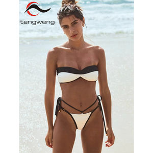 TW 2026 Customized Solid Patchwork Bandeau Two Piece <strong>Bikini</strong> Set Low Waist <strong>Swimsuit</strong> Women's Sexy Backless Swimwear Beachwear - Product Image 1