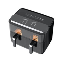 Friteuse à air numérique à double panier avec écran LCD, design carré sans huile, style moderne, pour usage domestique et hôtelier, fonction grill