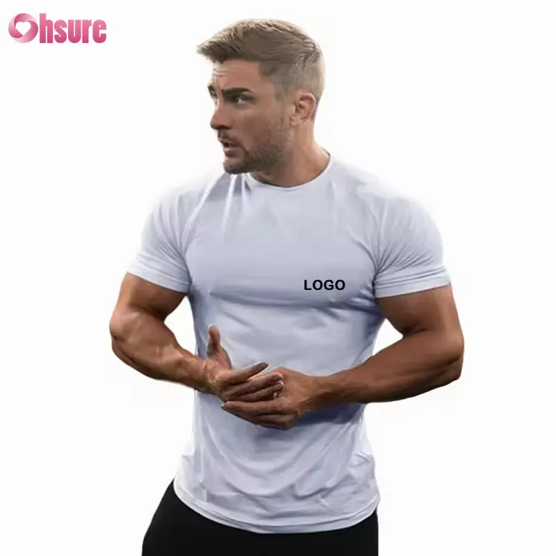 Camiseta personalizada de poliéster respirável, camiseta em branco com spandex, adequada para academia, moda esportiva de secagem rápida, alta qualidade, 180 g/m2 para homens