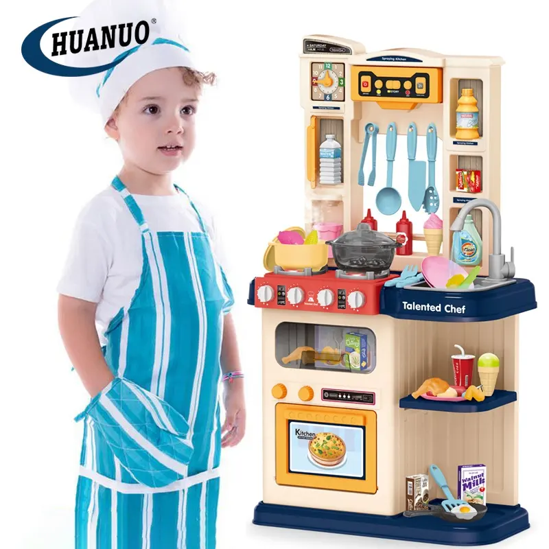 Kids Simulation Talented Chef Pretend Play Large Modern Kitchen Toy Sets With Circulating Faucet And Spray