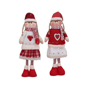 Muñecas Navideñas de Tela Tejida, Camisa Roja y Blanca, Falda a Cuadros, Decoración Navideña para Interiores - Product Image 5