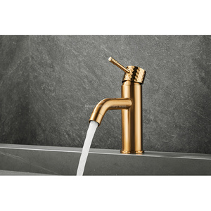 2025 Bassin de vente chaude avec poignée sculptée à la <span class=keywords><strong>bouche</strong></span> à faible courbure-robinet de <span class=keywords><strong>lavabo</strong></span> à poignée unique en or brossé - Product Image 5