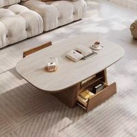 Ensemble de table basse élégante et moderne pour salon, avec plateau en pierre frittée légère et base en bois, pour la maison ou le bureau