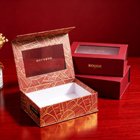 Elegante Geschenkbox mit Goldfolien-Blattmuster und Magnetverschluss mit Sichtfenster Maßgefertigte Starre Papierbox für Kosmetik Kleine Geschenkverpackung