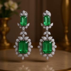 Pendientes de Diamantes Esmeralda E1971 en Oro Blanco, Lujosos para Boda, Diamantes Naturales con Certificación GIA, Color D - Product Image 2