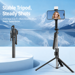 Perche à <span class=keywords><strong>selfie</strong></span> anti-vibration G12 avec lumière d'appoint, <span class=keywords><strong>Bluetooth</strong></span> 360 °   Support trépied rotatif à 4 pieds pour diffusion en direct TikTok - Product Image 2