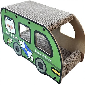 Maison à gratter pour chat en carton, forme de bus, verte, longue <span class=keywords><strong>griffoir</strong></span>éeuse 9x11.8x22 pouces, <span class=keywords><strong>cube</strong></span> amusant, tunnel et cachette - Product Image 1