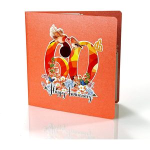 Carte de vœux 3D pour couple, design fleurs et oiseaux, pour la 60e anniversaire, célébration de l'anniversaire du diamant - Product Image 4