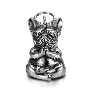 Llavero de Acero Inoxidable con Colgante de Bulldog Francés Meditando, Regalo con Forma de Animal, Campana Individual de Acero Retro - Product Image 1