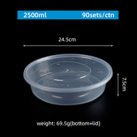 Bols en plastique jetables ronds de 2000 ml, 2500 ml, 3000 ml avec couvercle, écologiques, en PP, grand récipient alimentaire