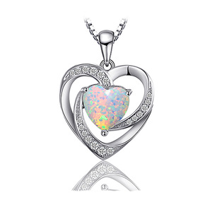 Collana con Ciondolo a Cuore in Opale Classico in Argento Puro 925 - <span class=keywords><strong>Regalo</strong></span> per San Valentino e <span class=keywords><strong>Anniversario</strong></span> per la <span class=keywords><strong>Fidanzata</strong></span> - Product Image 1