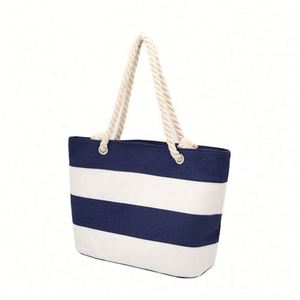 Large Cotton Canvas Zipper <b>Tote</b> Handbag for Women Dual Handle Summer Beach Shopping Bag - Product Image 3