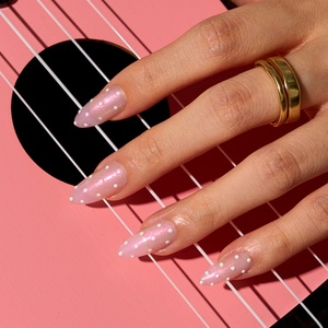 Faux Ongles à Presser Rose Printemps Saint-Valentin, Vente en Gros, Forme Amande Moyenne, Faits Main, Paillettes 3D à Pois - Product Image 1