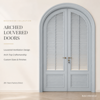 Porte double cintrée avec panneaux à persiennes style volet, taille personnalisée, directement de l'usine, OEM pour projets résidentiels, hôteliers et de villas