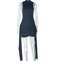 Robe élégante pour femme, mini-longueur, sans manches, col rond, printemps, sexy, bretelles fines, coupe ajustée, taille naturelle, tricot, uni, teinture unie, hiver