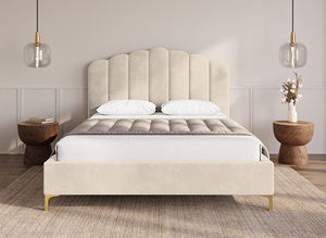 <span class=keywords><strong>Lit</strong></span> double <span class=keywords><strong>beige</strong></span> en tissu <span class=keywords><strong>velours</strong></span> au design élégant - Product Image 3