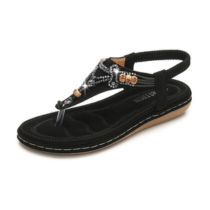 Beige Flat Sandals With Rhinestone Embellishment Open Toe Summer Women's Fashion Trend Strappy Design Comfortable PU Upper - Product Image 5