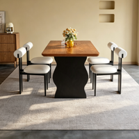 Table et chaises de salle à manger rectangulaires en bois massif simples, adaptées aux salles à manger domestiques, aux hôtels et aux appartements