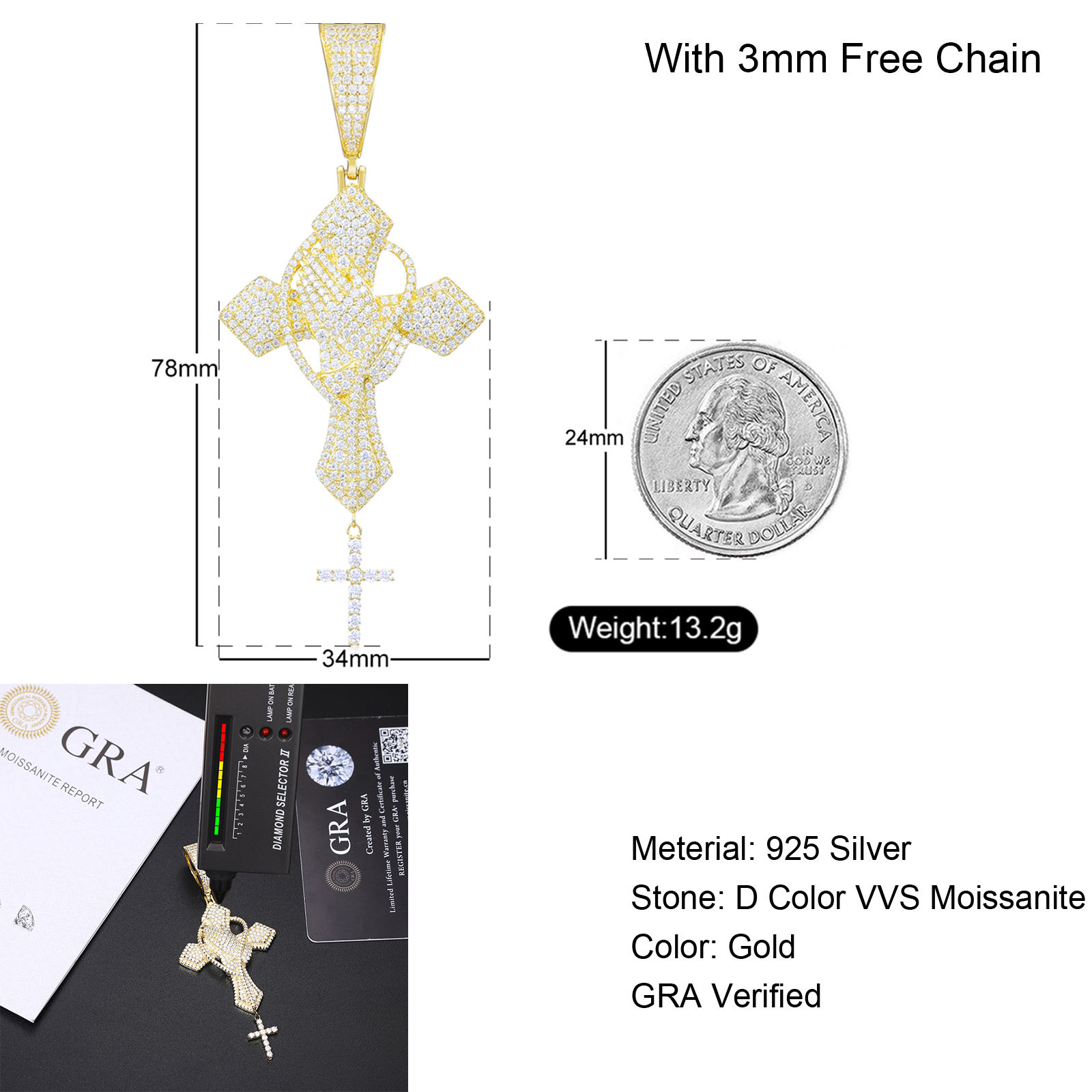 Croix de prière à la main en or