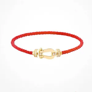 Bracelet minimaliste européen et américain de haute qualité avec boucle en fer à cheval Fredd avec corde rouge et bracelets de bijoux de mode en diamant