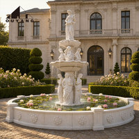 Fontaine en marbre blanc à 3 niveaux de style européen sur mesure, sculptée à la main avec statue humaine, pour projet de villa
