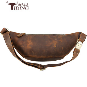 Tiding Men's Genuine Leather Waist <b>Bag</b> Vintage Style Outdoor Casual Crossbody <b>Bag</b> 3021 - Product Image 3