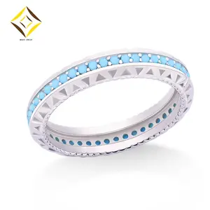 2023 New Luxury Fine Jewelry Rhodium Plated 925 Sterling Silver Natural Turquoise Stone Rings Turkish Engagement Gift Women Men