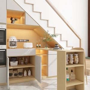 Aparador Minimalista de Madera Maciza con Acabado Liso, Cajones de Cierre Suave, Compartimentos de Almacenamiento Abiertos, Área de Comedor Ordenada - Product Image 5