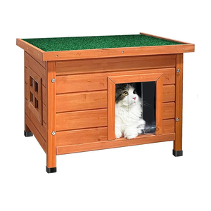 Maison pour chat moderne en <span class=keywords><strong>bois</strong></span> pour jardin, abri extérieur pour chaton avec toit ouvrant résistant à l'eau et fenêtre d'intimité - Product Image 1