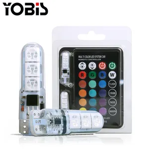 YOBIS T10 W5W LED RGB 5050 SMD สัญญาณหลอดไฟ 12V รถ RGB LED การอ่านระยะไกลลิ่มหลอดไฟรถ