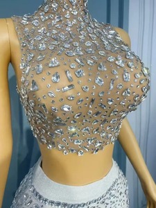 Vestido Sexy de PVC con LED para Mujer, Conjunto de Dos Piezas para Baile, con Pedrería Plateada Brillante, Vestido de Malla Transparente, para Fiesta de Cumpleaños, Celebración, Espectáculo - Product Image 5