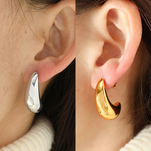 ต่างหูรูปทรงพระจันทร์ ทอง เงิน ไทเทเนียม สตีล ดีไซน์เรขาคณิต เครื่องประดับแฟชั่น EH284 - Product Image 4