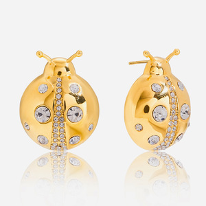 Ladybug Stud <b>Earrings</b> Gold Tone Crystal Insect Design Stainless Steel <b>Posts</b> Fashion Jewelry for Women Gift Occasion - Product Image 1