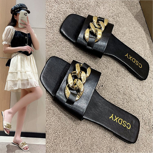 <span class=keywords><strong>Sandali</strong></span> piatti Casual da donna comode scarpe da spiaggia con plateau alto EVA con catena in pelle sintetica - Product Image 5