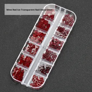 Caixa de Liga Metálica com 12 Compartimentos, Estilo Francês, para Pingentes de Unha, Joias, Mini Laço Borgonha 3D, Novo Ano Chinês, Tendência, Mais Vendido - Product Image 1