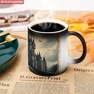 Tasse magique givrée noire 11oz en céramique, changeant de couleur à la chaleur, pour le bureau - Product Image 5