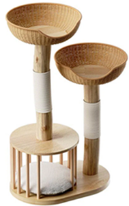 Arbre à chat en bois massif naturel avec condo spacieux, base double stable en bois d'hévéa, tour pour chat d'intérieur - Product Image 6