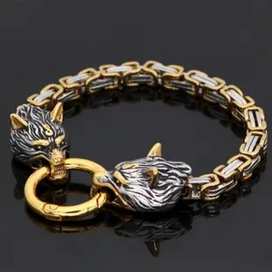 Viking <strong>Wolf</strong> Bracelet Men Stainless Steel Chain Bracelet Hip Hop Wholesale Mens Bracelet Cuban Chian Viking <strong>Jewelry</strong> - Product Image 2