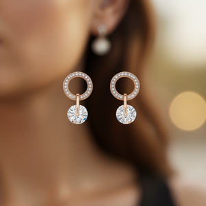 Boucles d'oreilles en or rose avec zircon rond, design géométrique en cercle, pour femmes, bijoux tendance pour les fêtes - Product Image 2