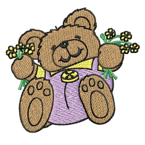 Cute <b>Bear</b> Embroidered Iron-On Patch With <b>Flowers</b> And Overalls Nonwoven Felt Applique For Gifts - Product Image 1