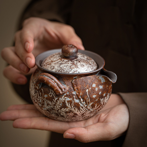 Teiera in ceramica con motivi floreali in argento dorato vecchia argilla di roccia ceramica grossolana Kung Fu Set da tè Anti-scottatura birra Gaiwan - Product Image 1