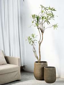 Baskom tanam bamboo, garis vertikal minimalis kelas atas lantai berdiri diameter besar magnesium lumpur bunga - Product Image 6