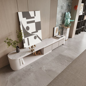 Mobile TV di Lusso Estensibile AJUNION, Arredamento in Legno per Soggiorno, Top in Finto Marmo, Console Multimediale con 3 Cassetti - Product Image 6