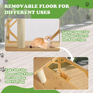 WDF yüksek kaliteli ahşap hayvan yuva dayanıklı Pet ev kafes tekerlekler ile pencere bağlanmak çıkarılabilir Catio açık kedi muhafaza - Product Image 5