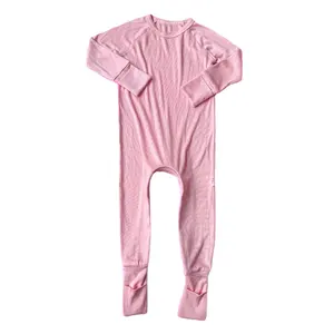Impression personnalisée enfants ajusté Convertible Footie pyjamas nouveau-né bébé bambou Onesie vêtements fermeture éclair côte bébé barboteuses