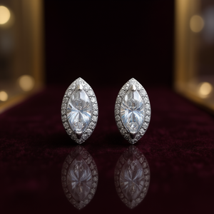 Orecchini a lobo classici da donna in oro bianco con diamanti taglio marquise incastonati a castone, gioielli raffinati per matrimonio - Product Image 2