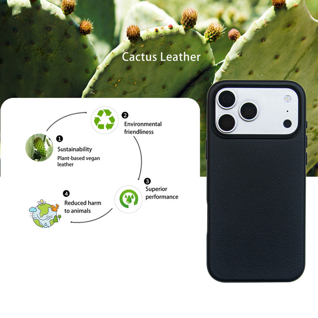 Customized Logo Luxury Premium Biodegradable Cactus Pu Leather Mobile Phone Cases Magnetic Wireless Charging for iPhone