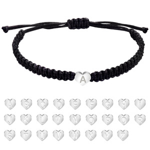 Moda el yapımı kadınlar için örgülü halat ayarlanabilir bilezik erkekler dostluk takı ilk mektup kalp Charm bilezikler - Product Image 1