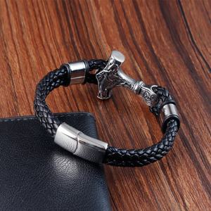 Wholesale Fashion <b>Stainless</b> <b>Steel</b> <b>Men</b> Vintage Viking Genuine Leather <b>Bracelet</b> - Product Image 4